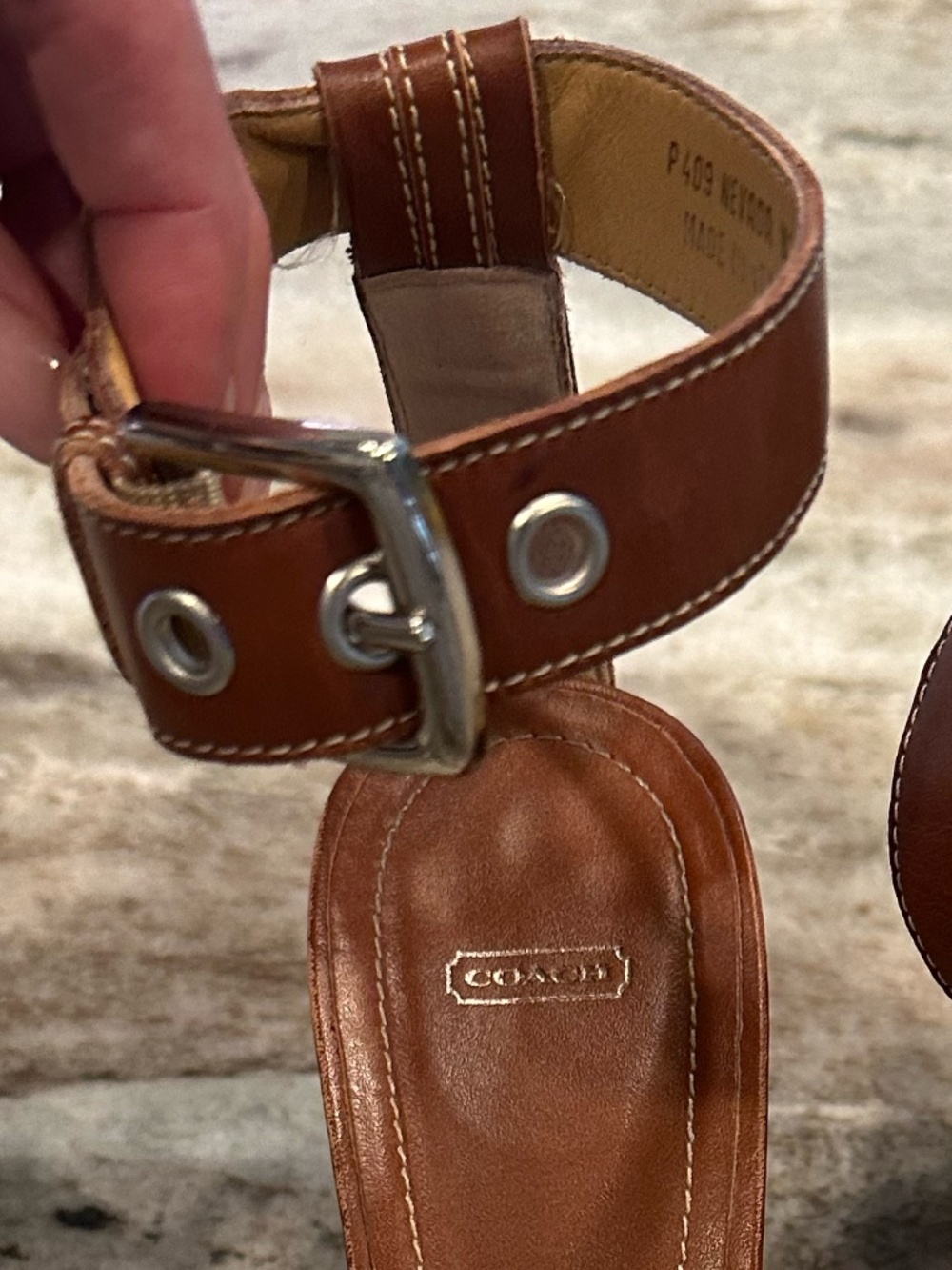 Coach Nevada P409 Vintage Y2K Leather Heels Brown Ankle Strap Block Sandals 7.5 - Picture 3 of 10
